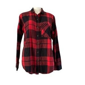 Red and Black Plaid Button-Up Shirt